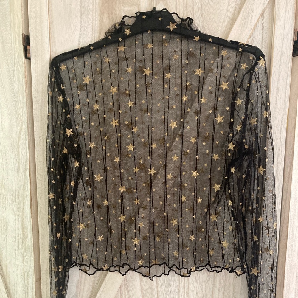 Black and Gold Star Mesh Top